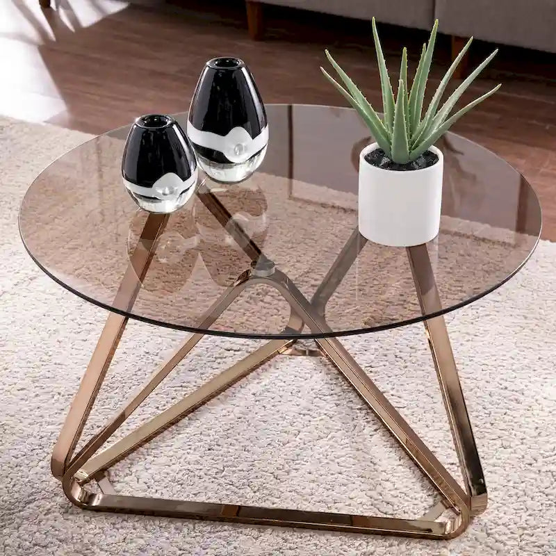 Table basse contemporaine en verre et acier Champagne