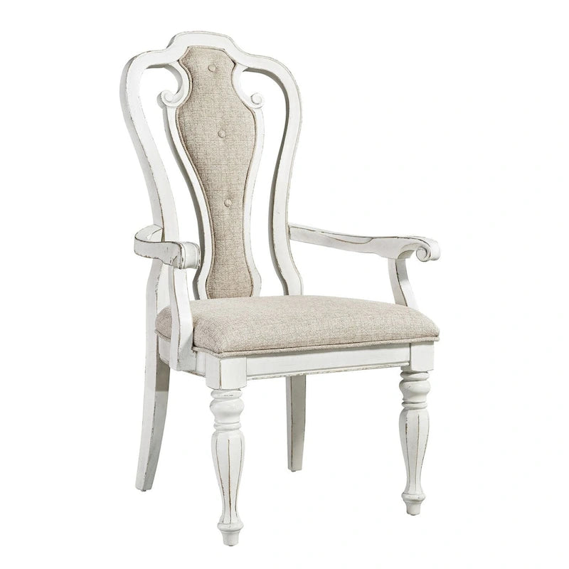 Fauteuil rembourré à dossier plat, style écorce vieillie, blanc antique