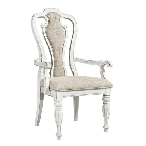 Fauteuil rembourré à dossier plat, style écorce vieillie, blanc antique