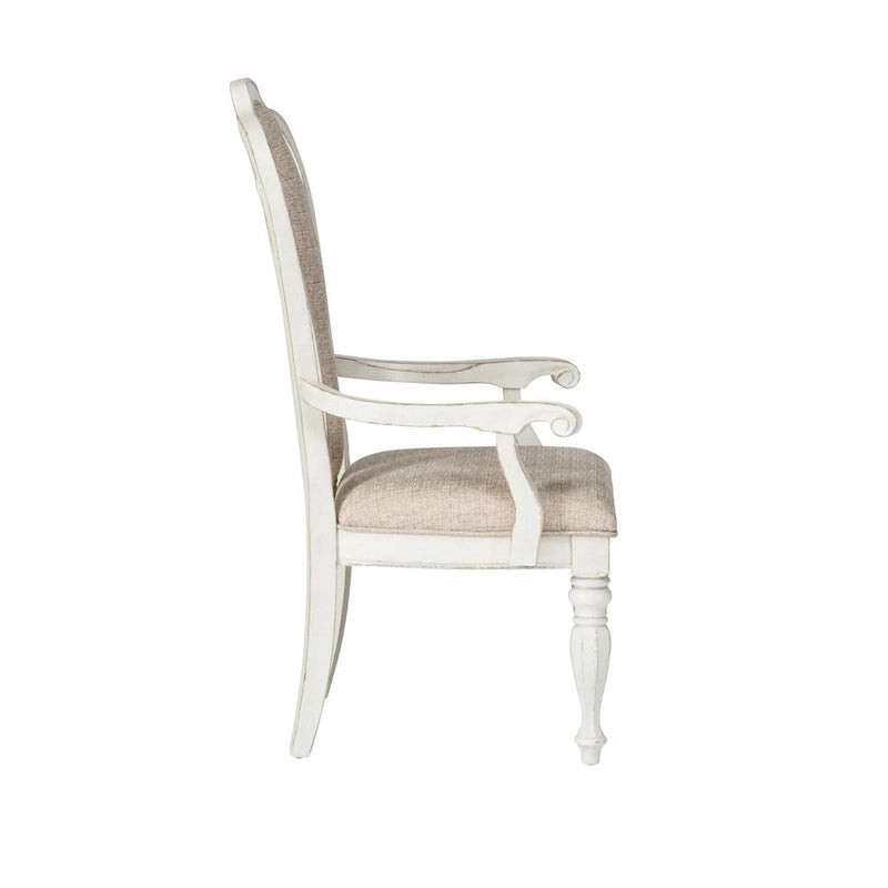 Fauteuil rembourré à dossier plat, style écorce vieillie, blanc antique