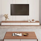 Meuble TV rectangulaire moderne avec 4 tiroirs, console média en placage de bois, noyer blanc, bois massif, entièrement assemblé