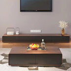 Meuble TV rectangulaire moderne avec 4 tiroirs, console média en placage de bois, noyer blanc, bois massif, entièrement assemblé