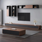 Meuble TV rectangulaire moderne avec 4 tiroirs, console média en placage de bois, noyer blanc, bois massif, entièrement assemblé
