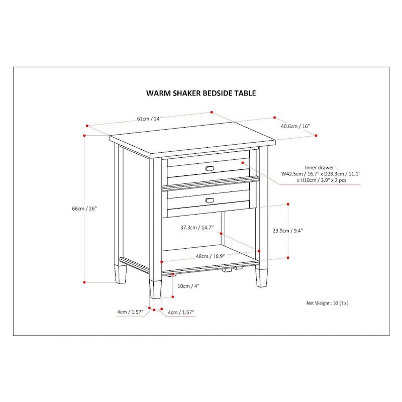 Table de chevet transitionnelle Norfolk de 24 pouces de large