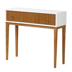 Console en bois de Bayur bicolore (brun naturel et blanc) avec 1 tiroir, style Mid-Century Modern