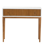 Console en bois de Bayur bicolore (brun naturel et blanc) avec 1 tiroir, style Mid-Century Modern