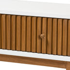 Console en bois de Bayur bicolore (brun naturel et blanc) avec 1 tiroir, style Mid-Century Modern