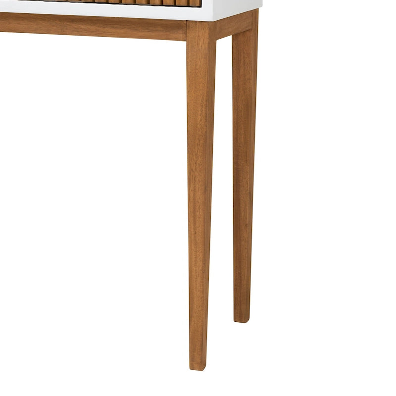 Console en bois de Bayur bicolore (brun naturel et blanc) avec 1 tiroir, style Mid-Century Modern