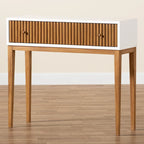 Console en bois de Bayur bicolore (brun naturel et blanc) avec 1 tiroir, style Mid-Century Modern
