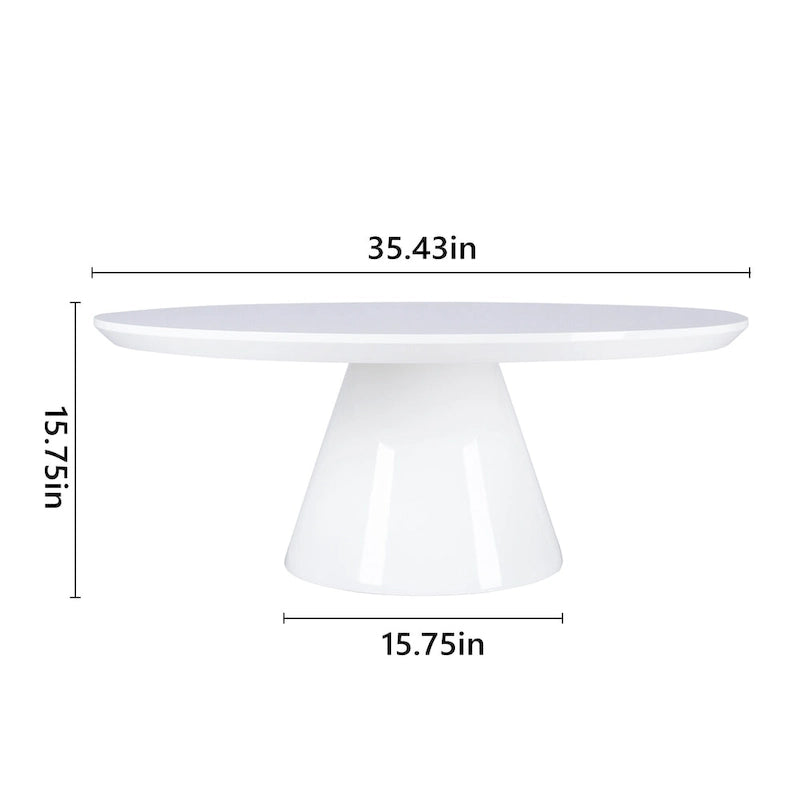 Table Basse Cône Moderne pour Salon, Finition Brillante, 90cm de Diamètre, Noir ou Blanc