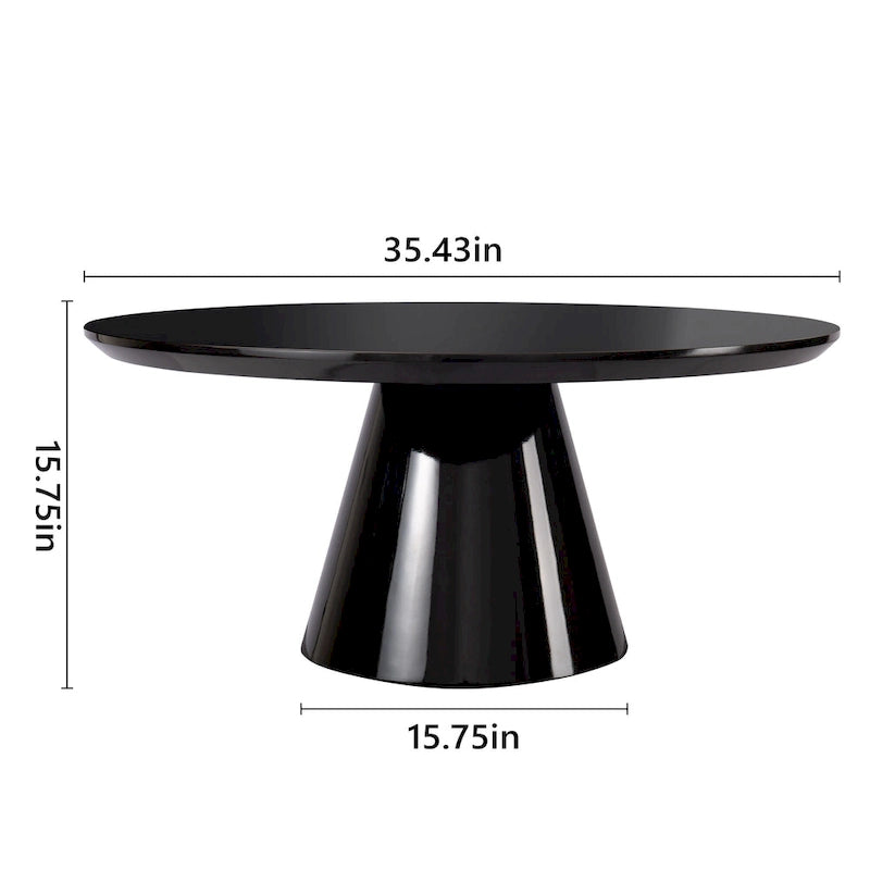 Table Basse Cône Moderne pour Salon, Finition Brillante, 90cm de Diamètre, Noir ou Blanc