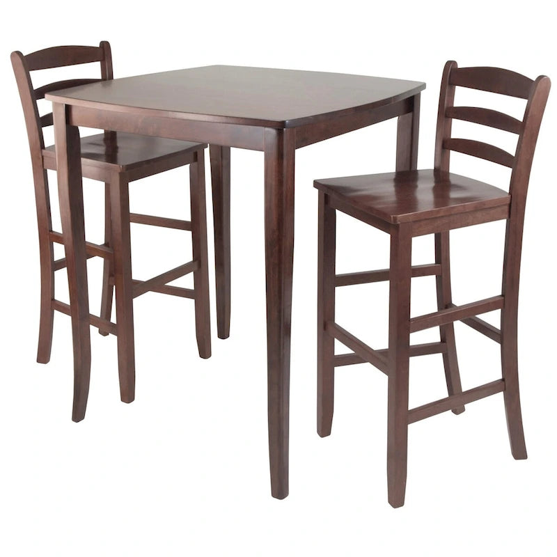 Table de salle à manger haute avec tabourets de bar à dossier échelle, Noyer