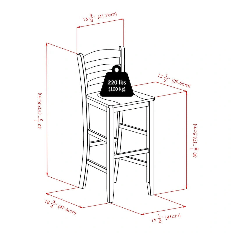 Table de salle à manger haute avec tabourets de bar à dossier échelle, Noyer