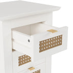 Tables de chevet en bois (lot de 2) avec surfaces en rotin tressé et trois tiroirs