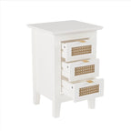 Tables de chevet en bois (lot de 2) avec surfaces en rotin tressé et trois tiroirs