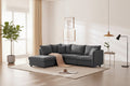 Canapé d'angle 5 places moderne en L avec rayures verticales, 2 coussins, pouf convertible