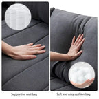 Canapé d'angle 5 places moderne en L avec rayures verticales, 2 coussins, pouf convertible