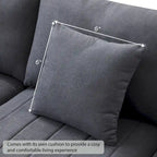 Canapé d'angle 5 places moderne en L avec rayures verticales, 2 coussins, pouf convertible