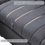 Canapé d'angle 5 places moderne en L avec rayures verticales, 2 coussins, pouf convertible