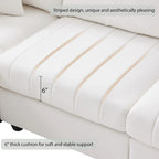 Canapé d'angle 5 places moderne en L avec rayures verticales, 2 coussins, pouf convertible