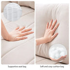 Canapé d'angle 5 places moderne en L avec rayures verticales, 2 coussins, pouf convertible