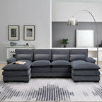Canapé sectionnel modulable en U gris moderne avec double méridienne
