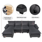 Canapé sectionnel modulable en U gris moderne avec double méridienne