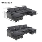 Canapé sectionnel modulable en U gris moderne avec double méridienne