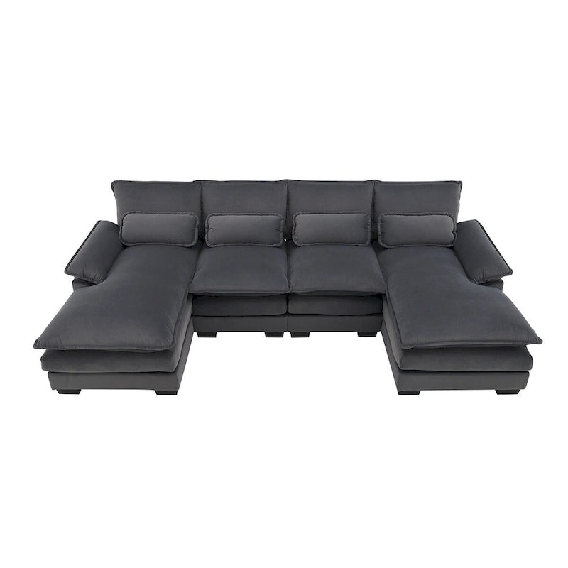 Canapé sectionnel modulable en U gris moderne avec double méridienne