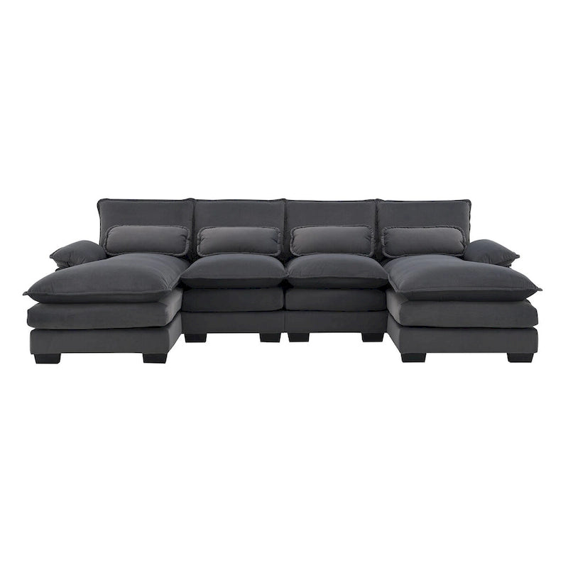 Canapé sectionnel modulable en U gris moderne avec double méridienne