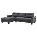 Canapé d'angle de 279 cm avec méridienne, tissu gris, passepoil