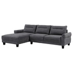 Canapé d'angle de 279 cm avec méridienne, tissu gris, passepoil