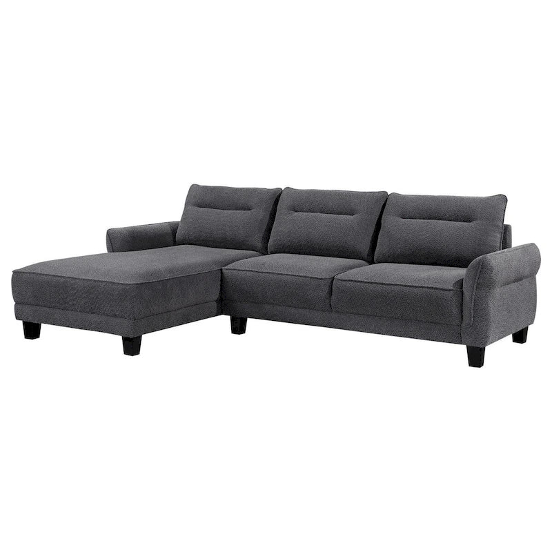 Canapé d'angle de 279 cm avec méridienne, tissu gris, passepoil