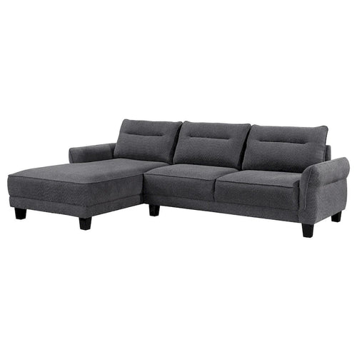 Cyra 110 Inch 2 Piece Sectional Sofa, Chaise, Gray Fabric, Welt Trim