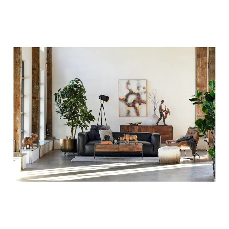 Table d'appoint en aluminium de style tambour rustique - 19L x 19P x 18H