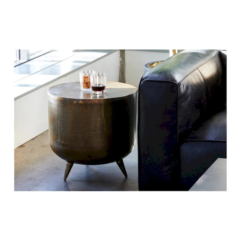 Table d'appoint en aluminium de style tambour rustique - 19L x 19P x 18H