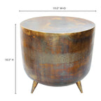 Table d'appoint en aluminium de style tambour rustique - 19L x 19P x 18H
