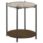 Table d'appoint de 50,8 cm, plateau rond en marbre, 1 étagère, marron, finition bronze à canon