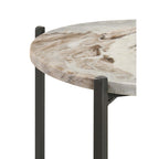 Table d'appoint de 50,8 cm, plateau rond en marbre, 1 étagère, marron, finition bronze à canon