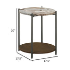 Table d'appoint de 50,8 cm, plateau rond en marbre, 1 étagère, marron, finition bronze à canon