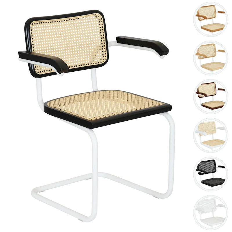  Marcel Breuer Cesca Cane Cantilever Armchair Arm Chair w/ White Steel Frame (Various Wood & Cane Colors)