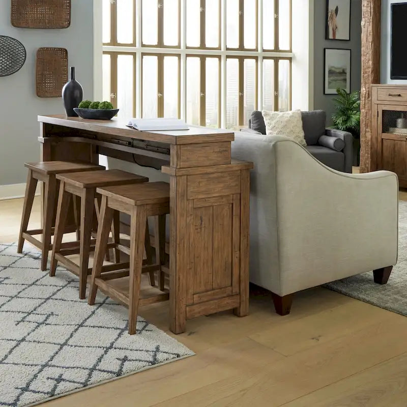 Console en bois patiné Toffee avec 4 tables d'appoint