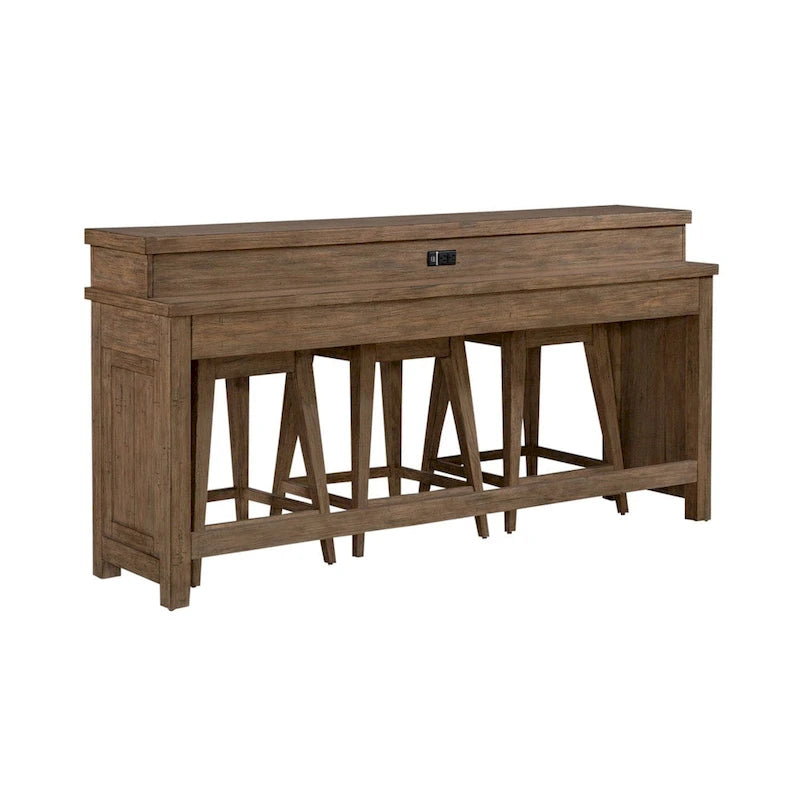 Console en bois patiné Toffee avec 4 tables d'appoint