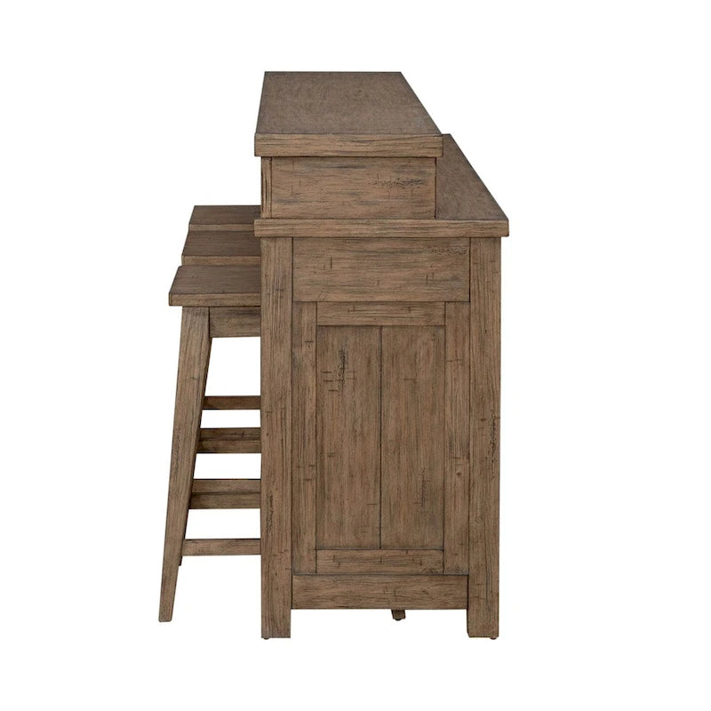 Console en bois patiné Toffee avec 4 tables d'appoint