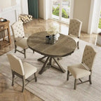 Table à manger de style rétro avec rallonge et 4 chaises rembourrées pour salle à manger et salon