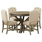 Table à manger de style rétro avec rallonge et 4 chaises rembourrées pour salle à manger et salon