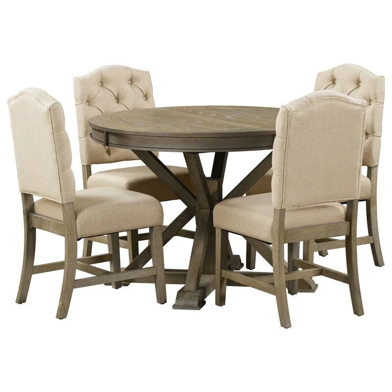 Table à manger de style rétro avec rallonge et 4 chaises rembourrées pour salle à manger et salon