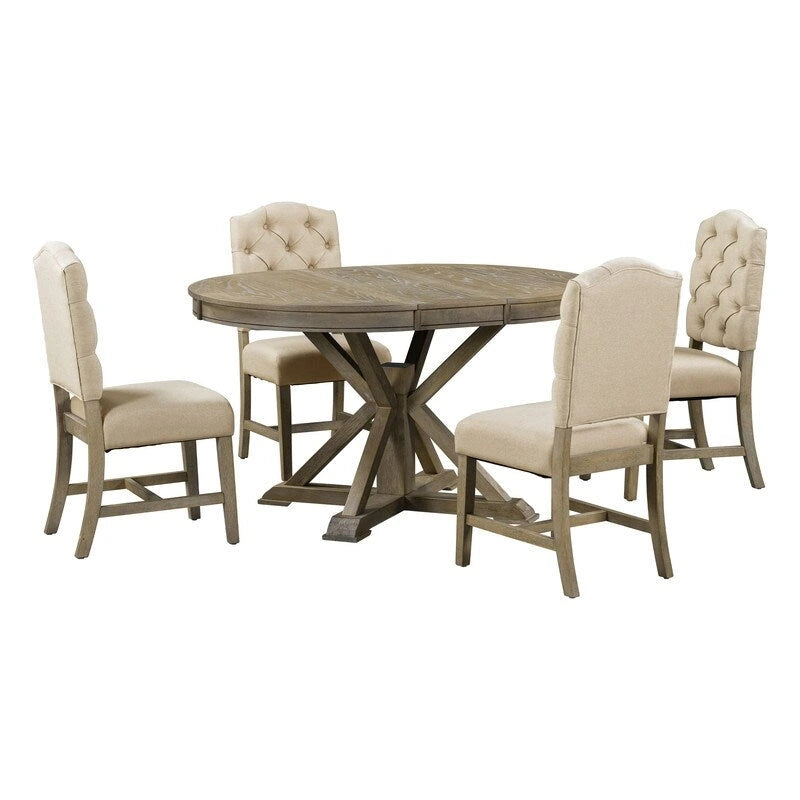 Table à manger de style rétro avec rallonge et 4 chaises rembourrées pour salle à manger et salon