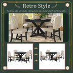 Table à manger de style rétro avec rallonge et 4 chaises rembourrées pour salle à manger et salon