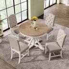 Table à manger de style rétro avec rallonge et 4 chaises rembourrées pour salle à manger et salon